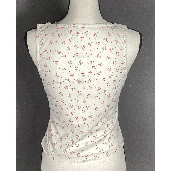 Coquette Cherry Lace Trim Romantic Camisole Cottagecore Soft Girl Top NWT Size L - Picture 3 of 11